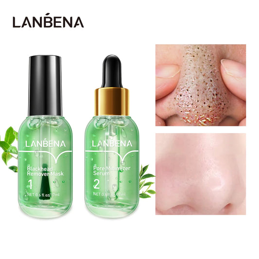 LANBENA Face Serum Blackhead Remover Shrinking Pore Acne Treatment  Deep Cleaning Smoothing Skin Care Firming Essence Beauty Set