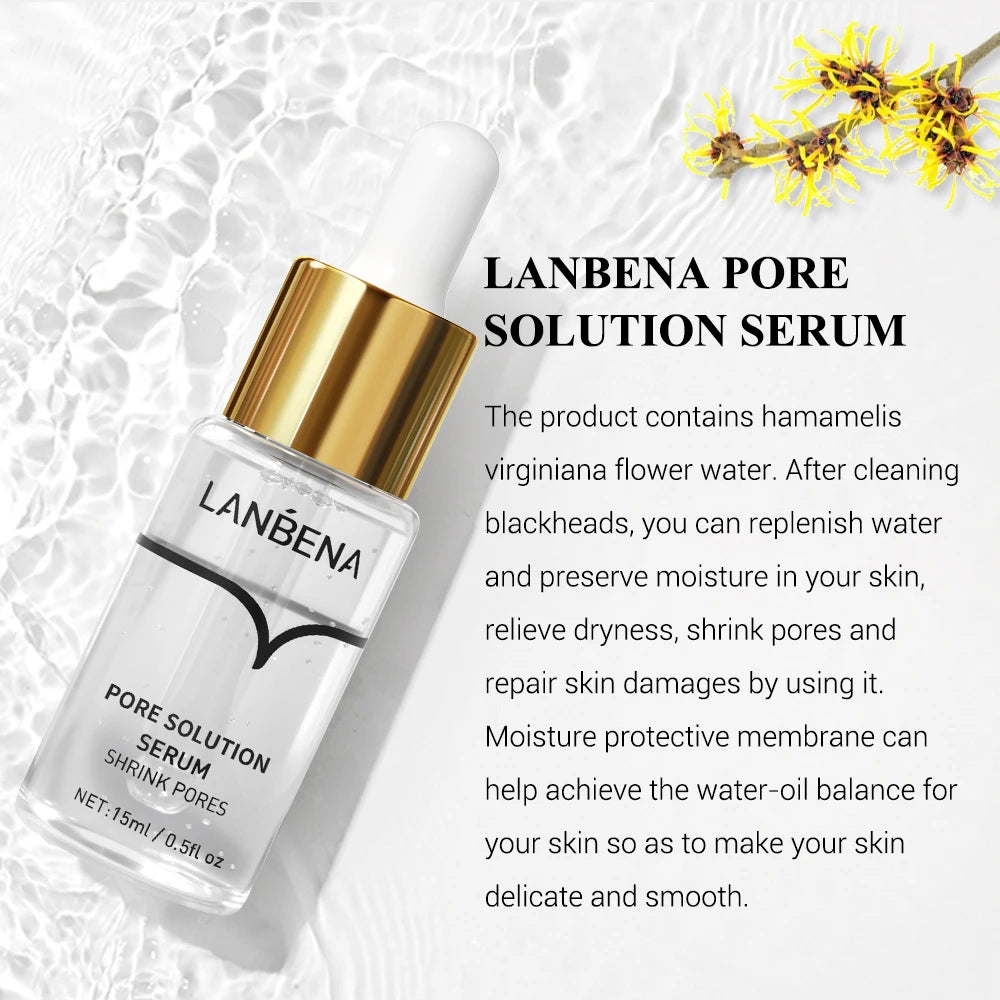 LANBENA Pore Solution Serum Shrink Pores Acne Treatment Remover Nose Blackhead Skin Firming Moisturizing Face Serum Skin Care