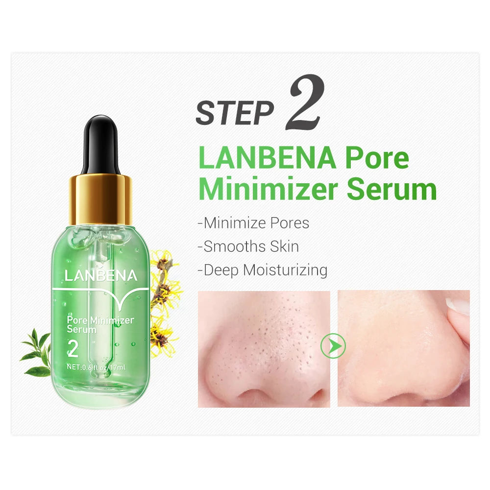 LANBENA Face Serum Blackhead Remover Shrinking Pore Acne Treatment  Deep Cleaning Smoothing Skin Care Firming Essence Beauty Set